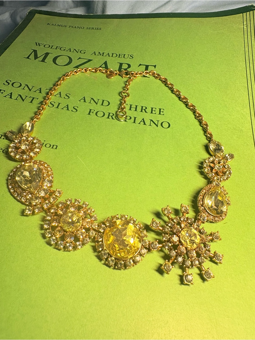 Stunning J. Crew Gold Canary Crystal Rhinestone Floral Statement Necklace